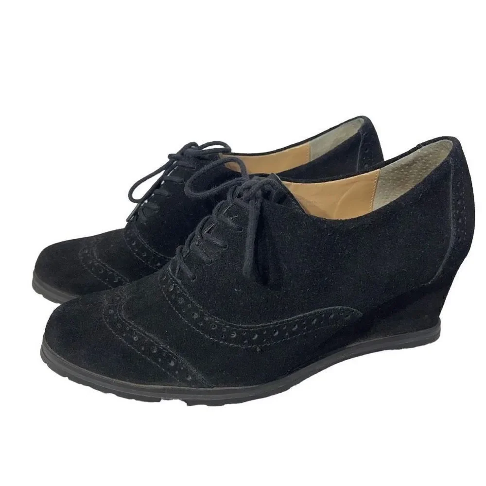 Ellen Tracy Active Women's Black Wedge Suede shoes 7 EUC